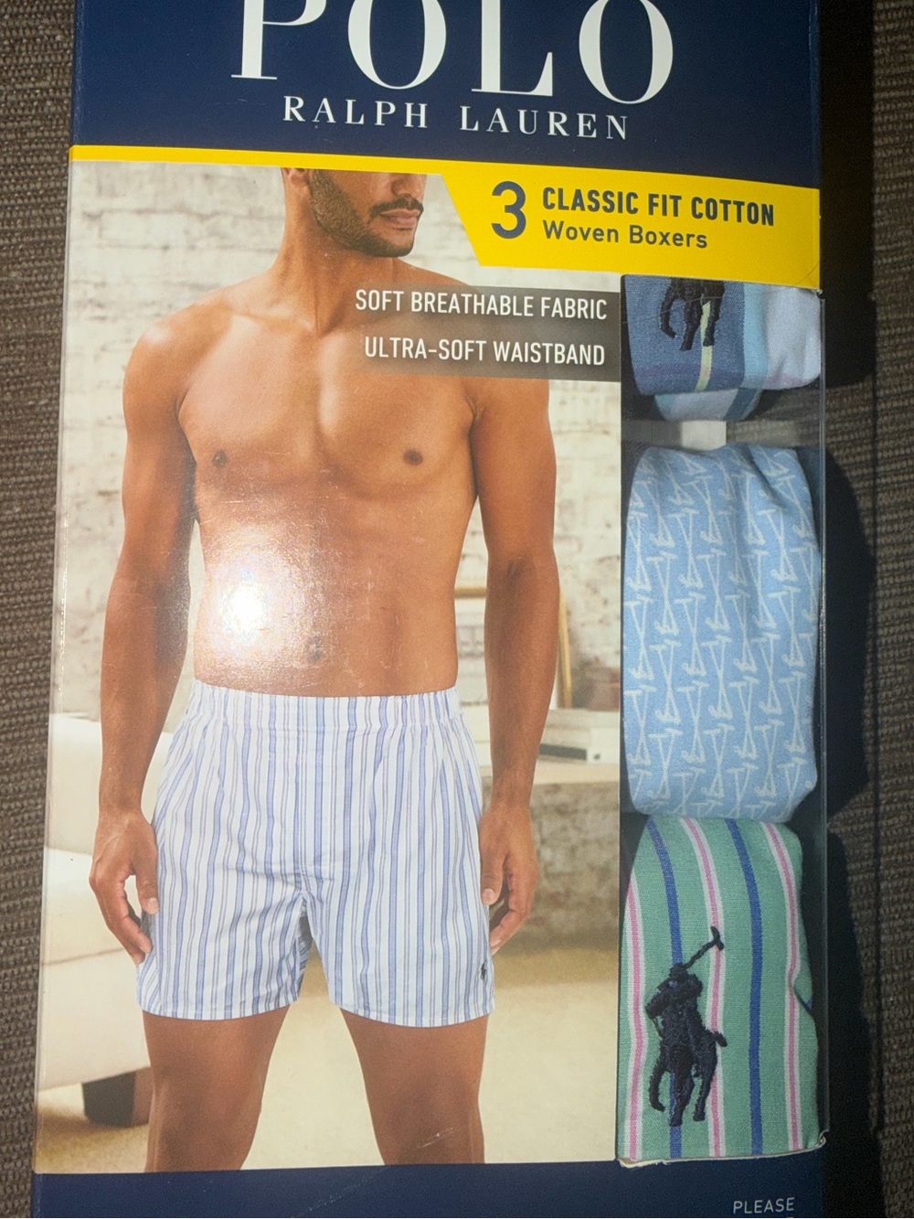 Polo by Ralph Lauren Men’s Blue, Green & White Stripe Woven Boxers M-NWT